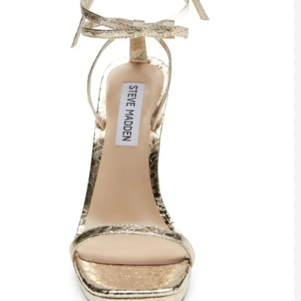 Steve Madden Gold Metallic Textured Strap Heels - Picture 2 of 6
